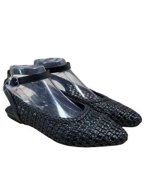 Seychelles Woven Ankle Strap Slingbacks Womens 8.5 Black Pascal Vegan Padded NEW